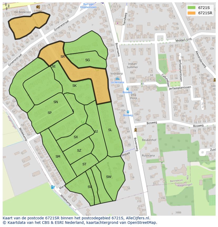 Afbeelding van het postcodegebied 6721 SR op de kaart.