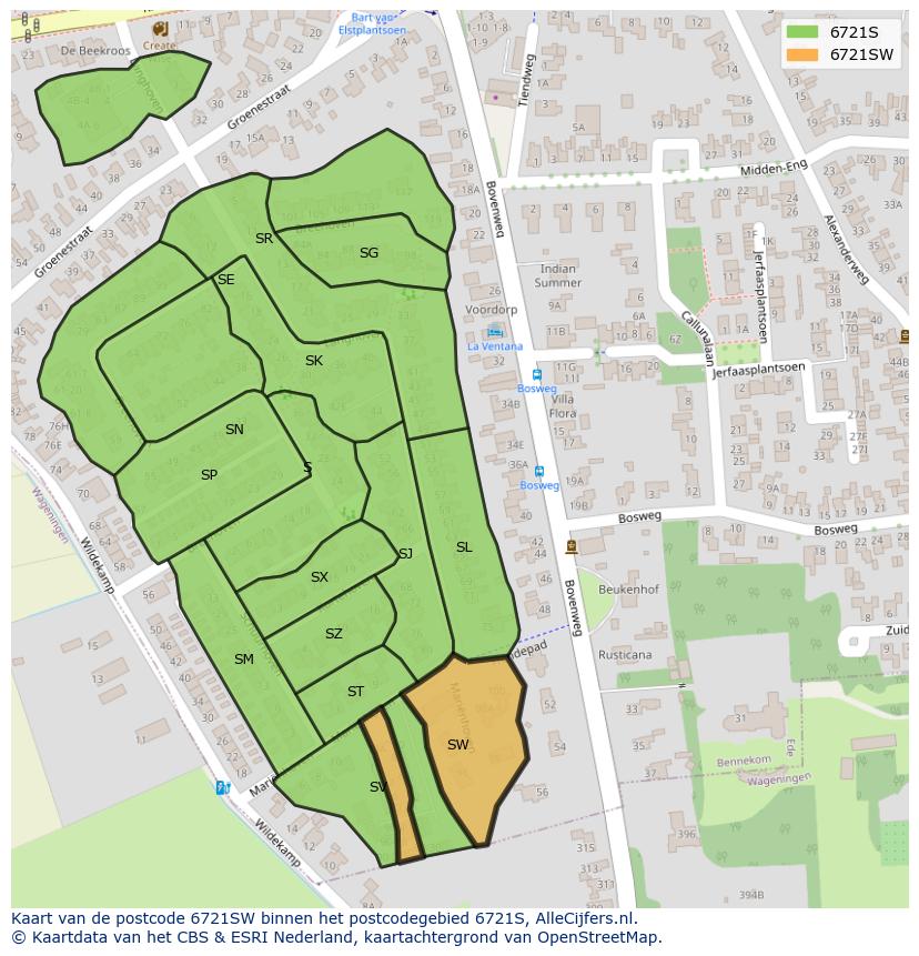 Afbeelding van het postcodegebied 6721 SW op de kaart.