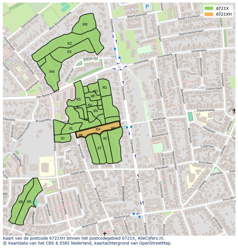 Afbeelding van het postcodegebied 6721 XH op de kaart.