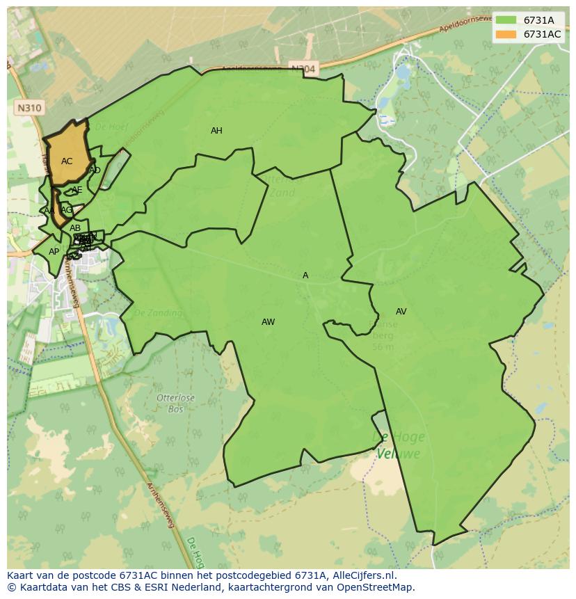 Afbeelding van het postcodegebied 6731 AC op de kaart.
