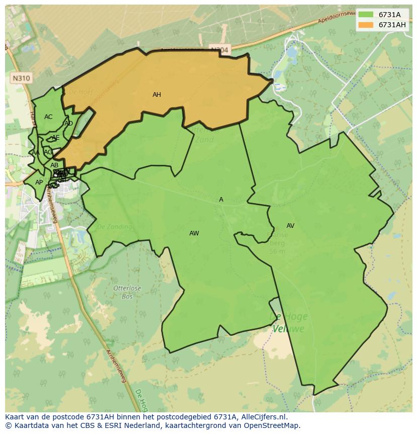 Afbeelding van het postcodegebied 6731 AH op de kaart.