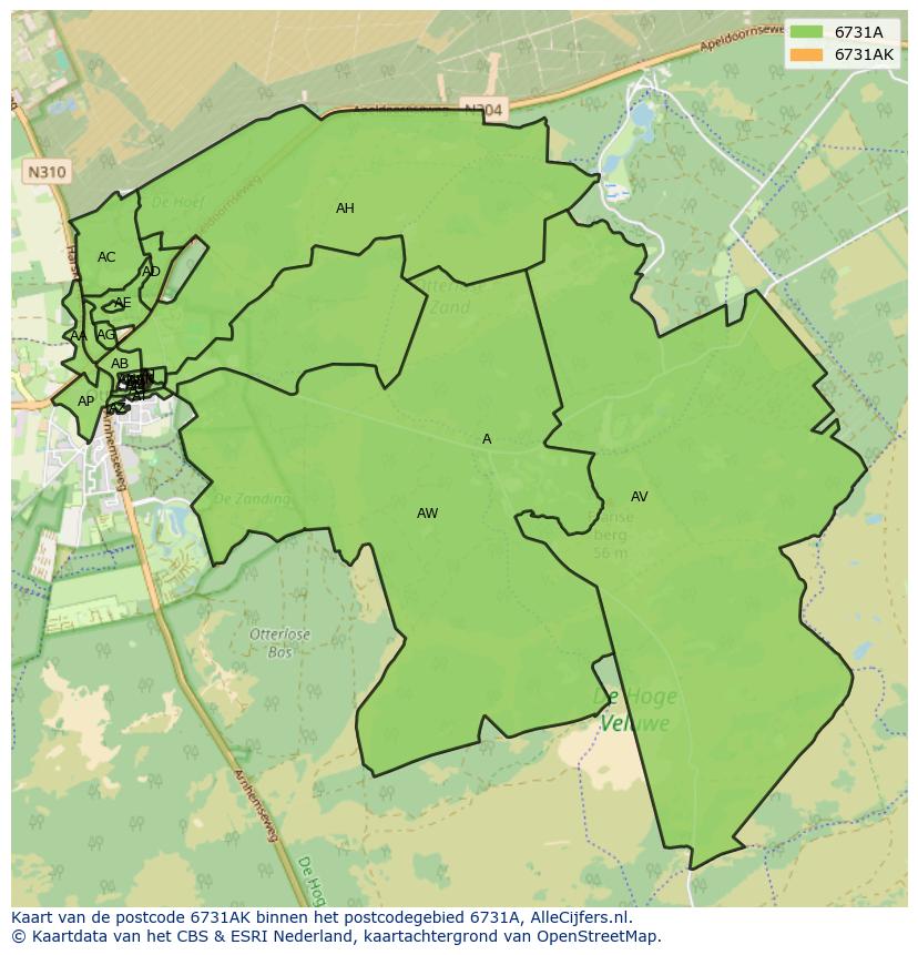 Afbeelding van het postcodegebied 6731 AK op de kaart.