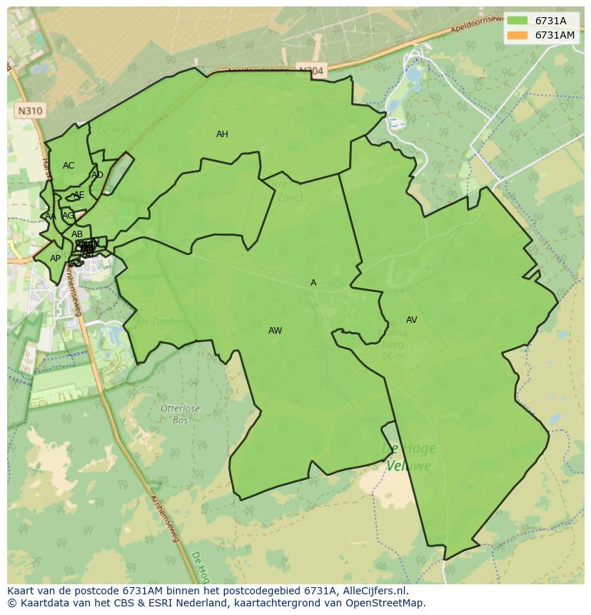 Afbeelding van het postcodegebied 6731 AM op de kaart.
