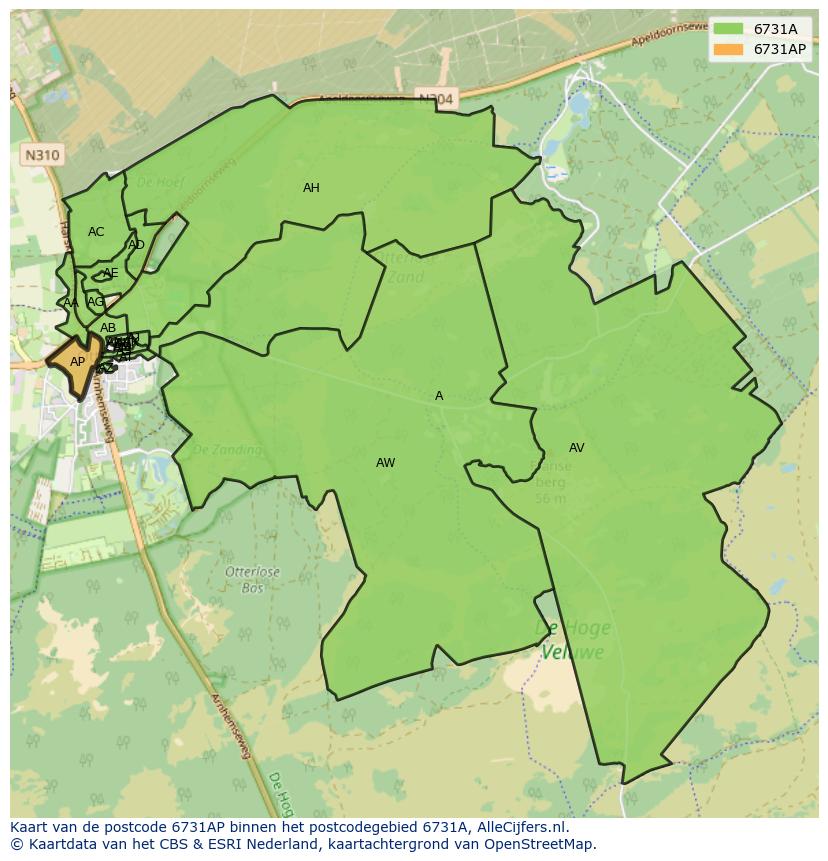 Afbeelding van het postcodegebied 6731 AP op de kaart.