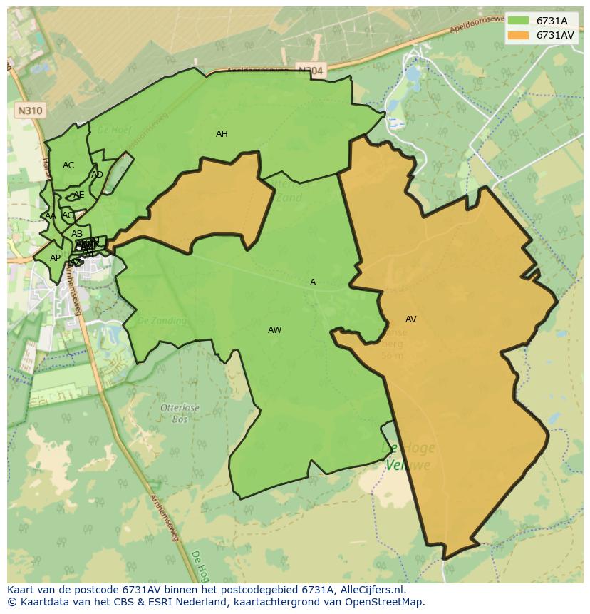 Afbeelding van het postcodegebied 6731 AV op de kaart.