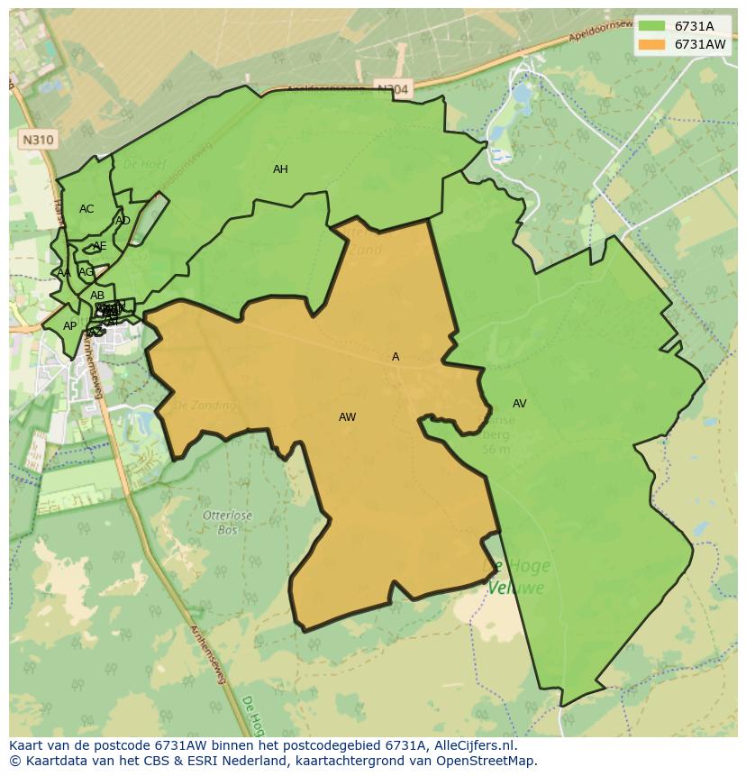 Afbeelding van het postcodegebied 6731 AW op de kaart.