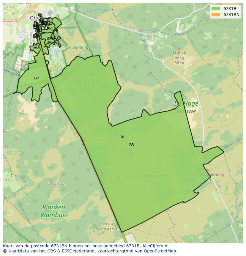 Afbeelding van het postcodegebied 6731 BN op de kaart.