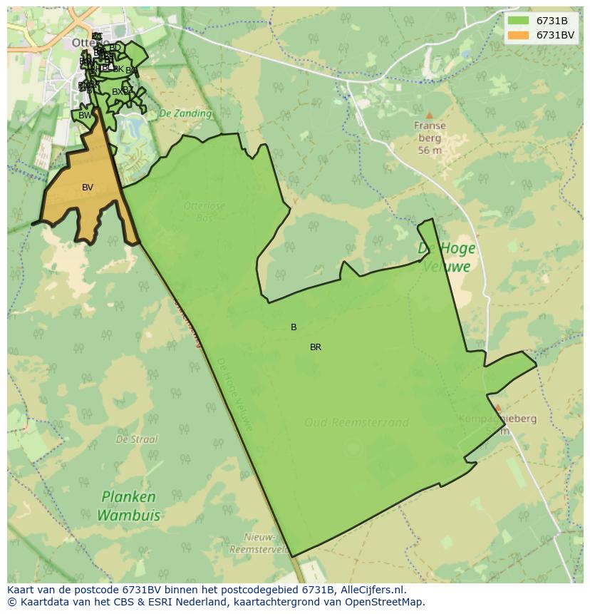 Afbeelding van het postcodegebied 6731 BV op de kaart.