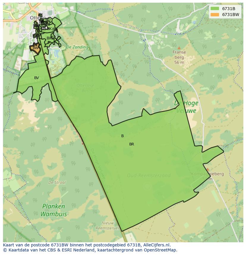 Afbeelding van het postcodegebied 6731 BW op de kaart.