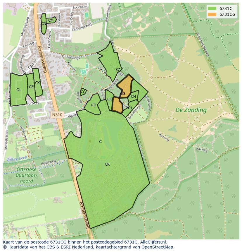 Afbeelding van het postcodegebied 6731 CG op de kaart.