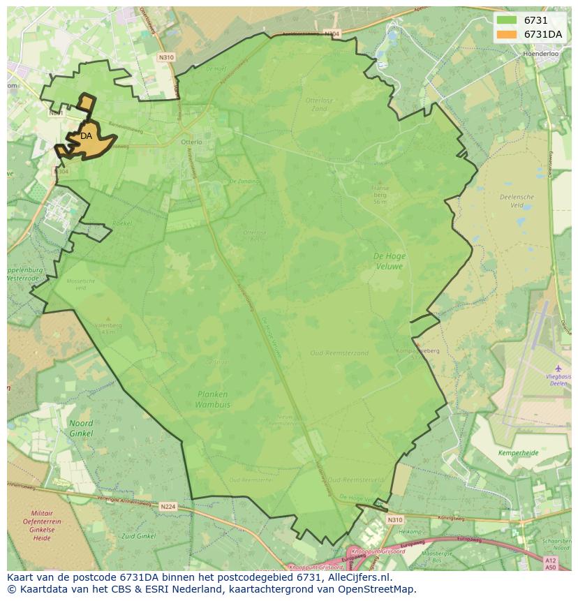 Afbeelding van het postcodegebied 6731 DA op de kaart.