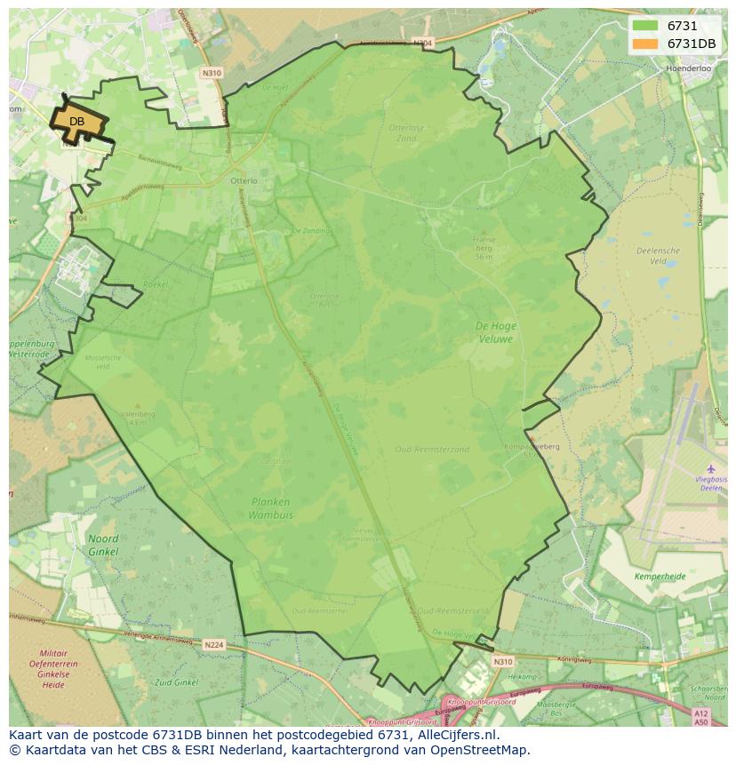Afbeelding van het postcodegebied 6731 DB op de kaart.