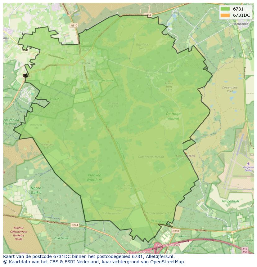 Afbeelding van het postcodegebied 6731 DC op de kaart.
