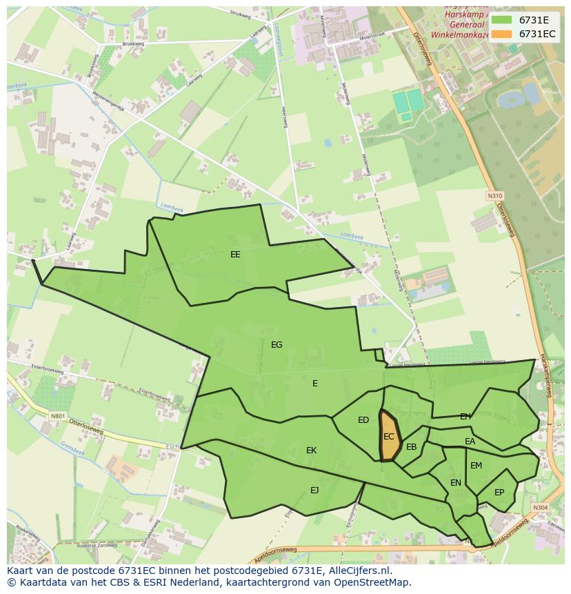 Afbeelding van het postcodegebied 6731 EC op de kaart.