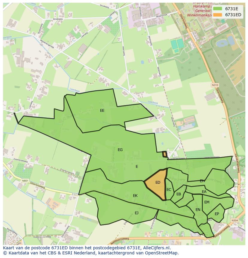 Afbeelding van het postcodegebied 6731 ED op de kaart.