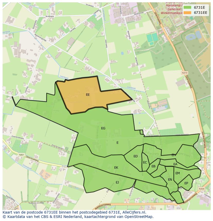 Afbeelding van het postcodegebied 6731 EE op de kaart.