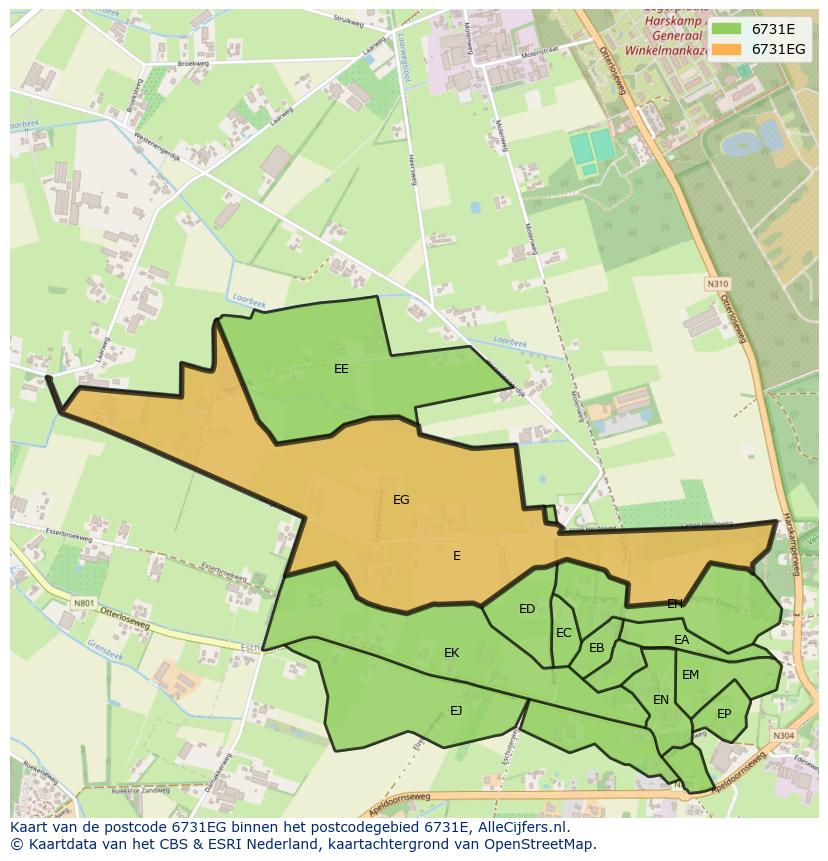 Afbeelding van het postcodegebied 6731 EG op de kaart.