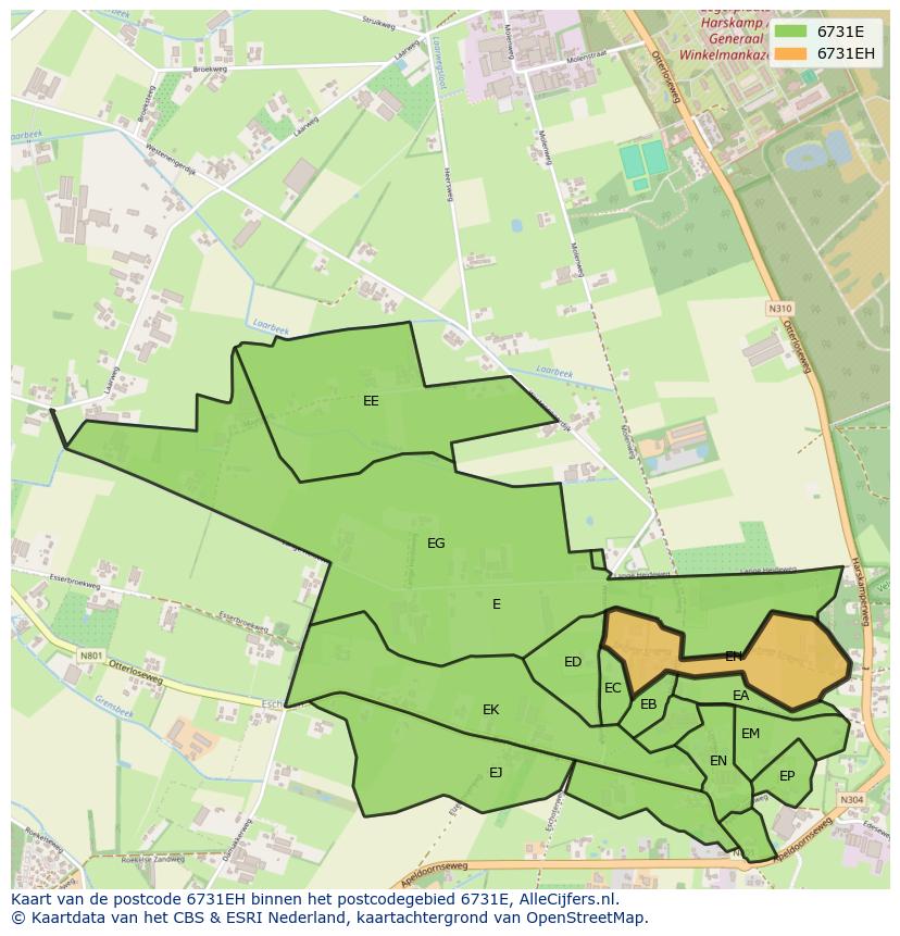 Afbeelding van het postcodegebied 6731 EH op de kaart.