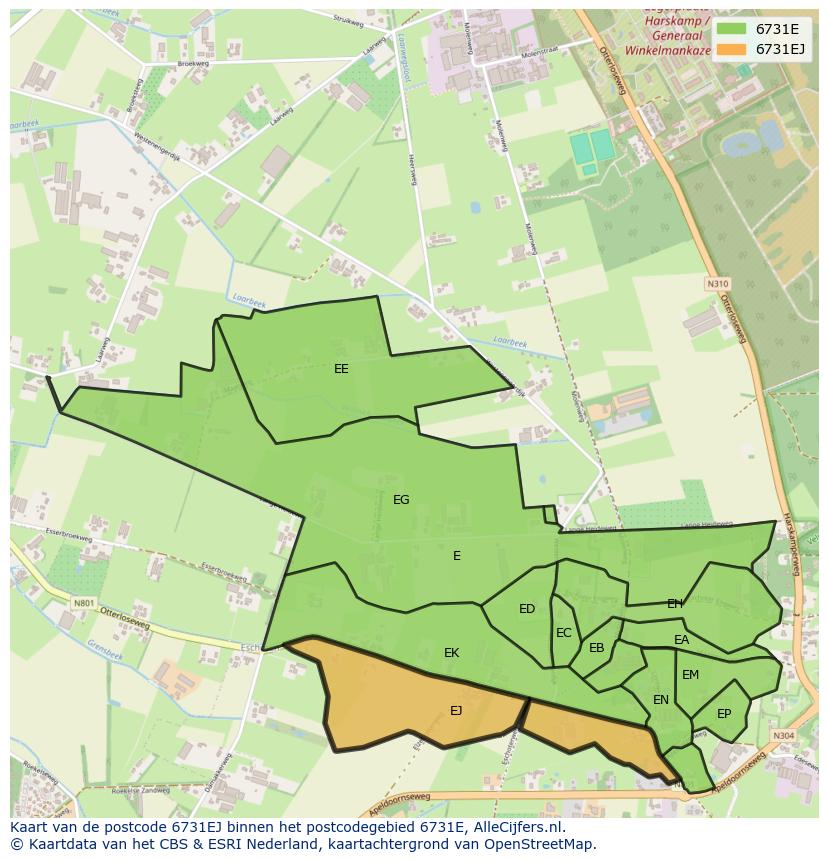 Afbeelding van het postcodegebied 6731 EJ op de kaart.