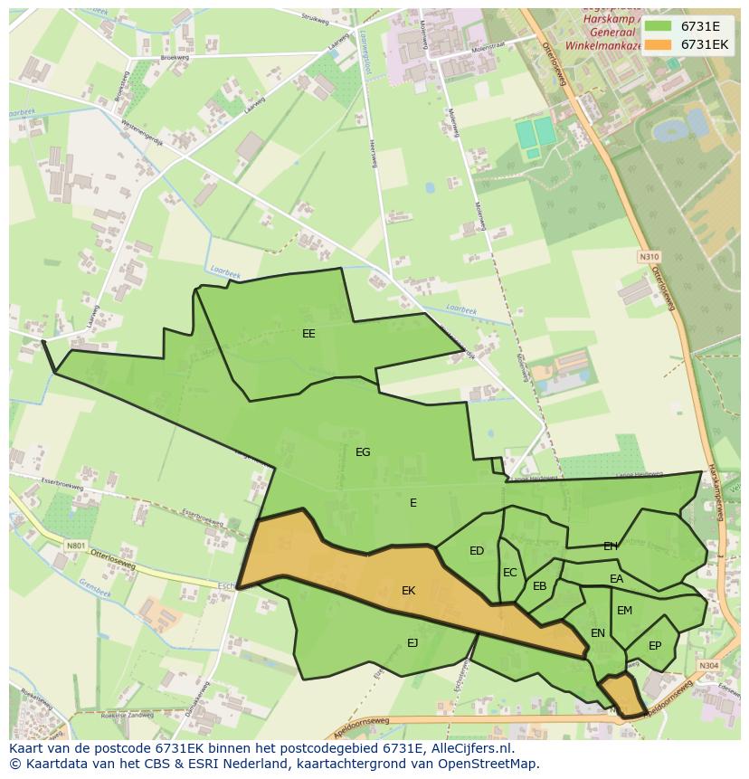 Afbeelding van het postcodegebied 6731 EK op de kaart.