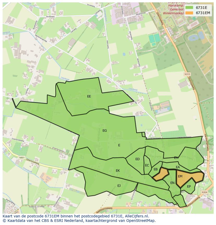 Afbeelding van het postcodegebied 6731 EM op de kaart.