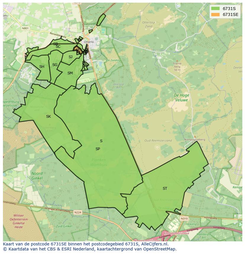 Afbeelding van het postcodegebied 6731 SE op de kaart.