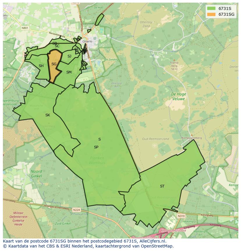 Afbeelding van het postcodegebied 6731 SG op de kaart.
