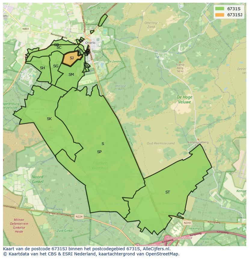 Afbeelding van het postcodegebied 6731 SJ op de kaart.