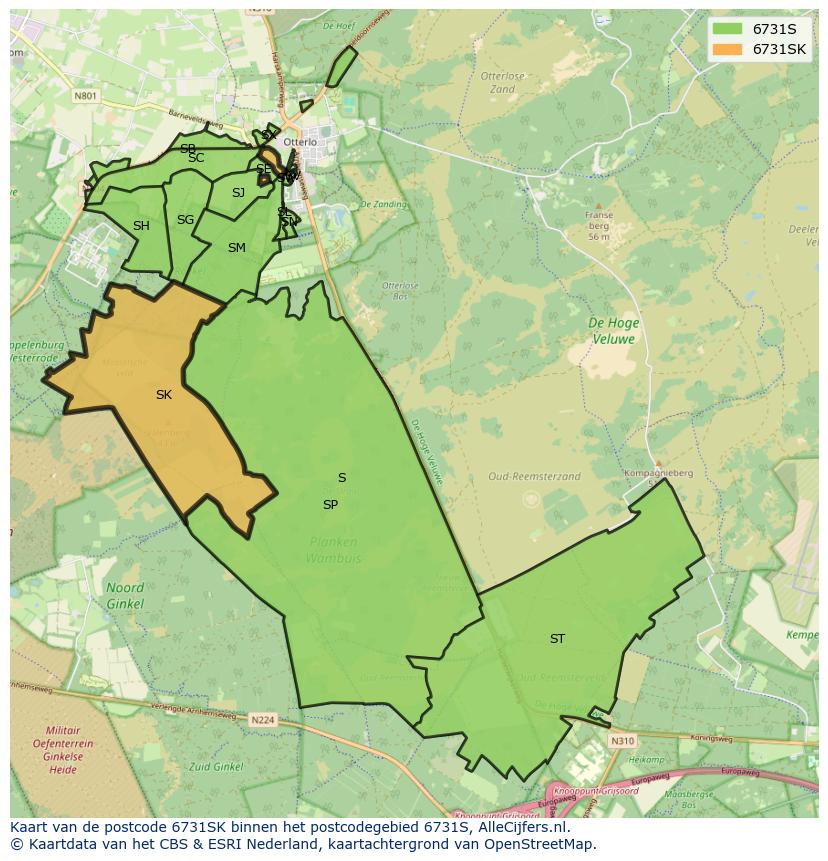 Afbeelding van het postcodegebied 6731 SK op de kaart.