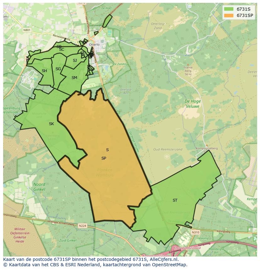 Afbeelding van het postcodegebied 6731 SP op de kaart.