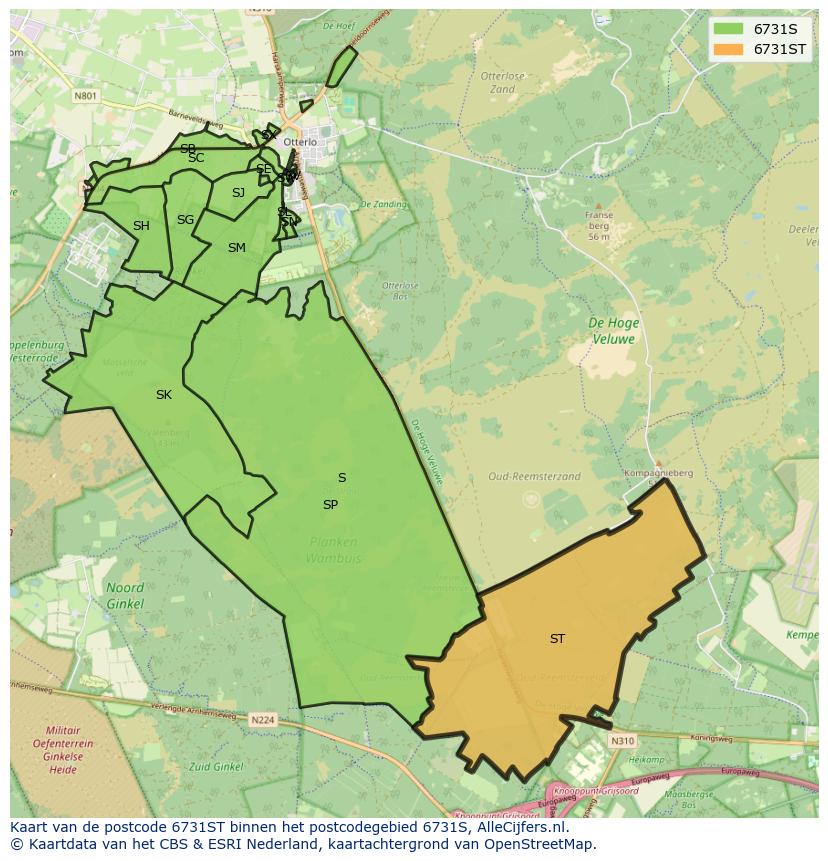Afbeelding van het postcodegebied 6731 ST op de kaart.