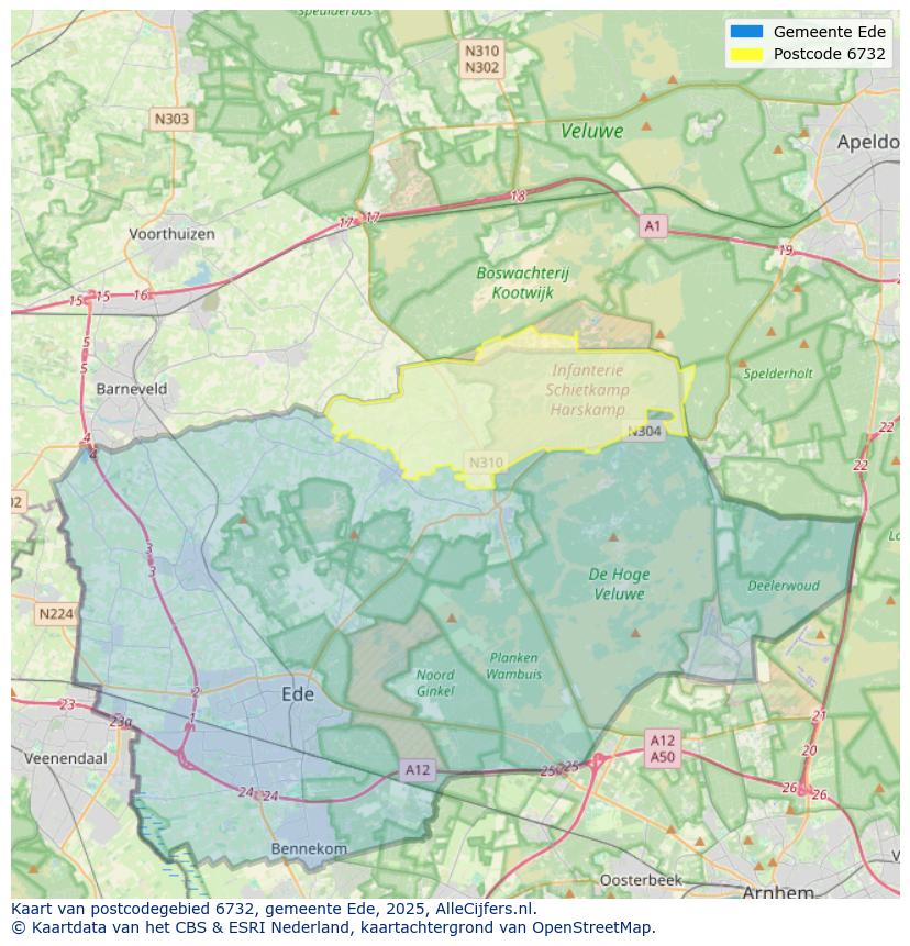 Afbeelding van het postcodegebied 6732 op de kaart.