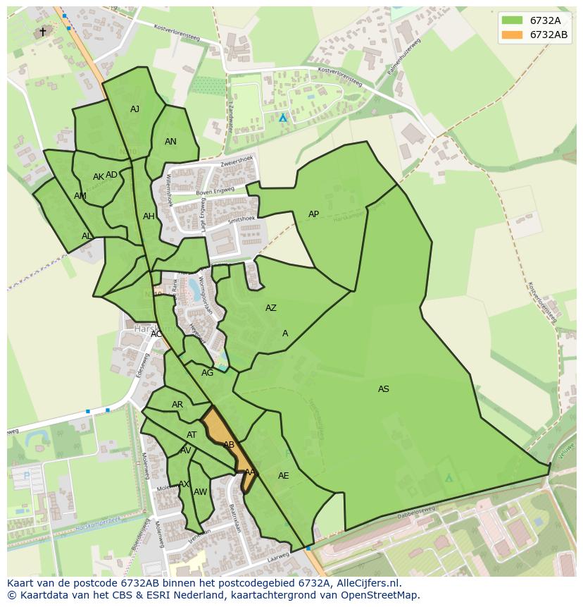 Afbeelding van het postcodegebied 6732 AB op de kaart.