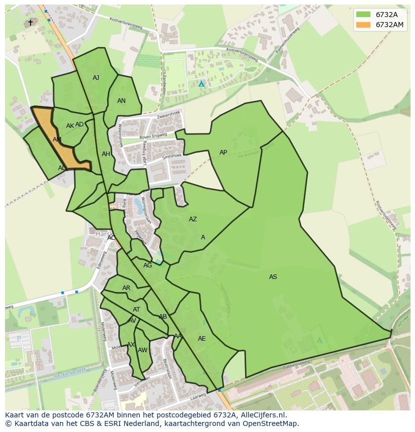 Afbeelding van het postcodegebied 6732 AM op de kaart.