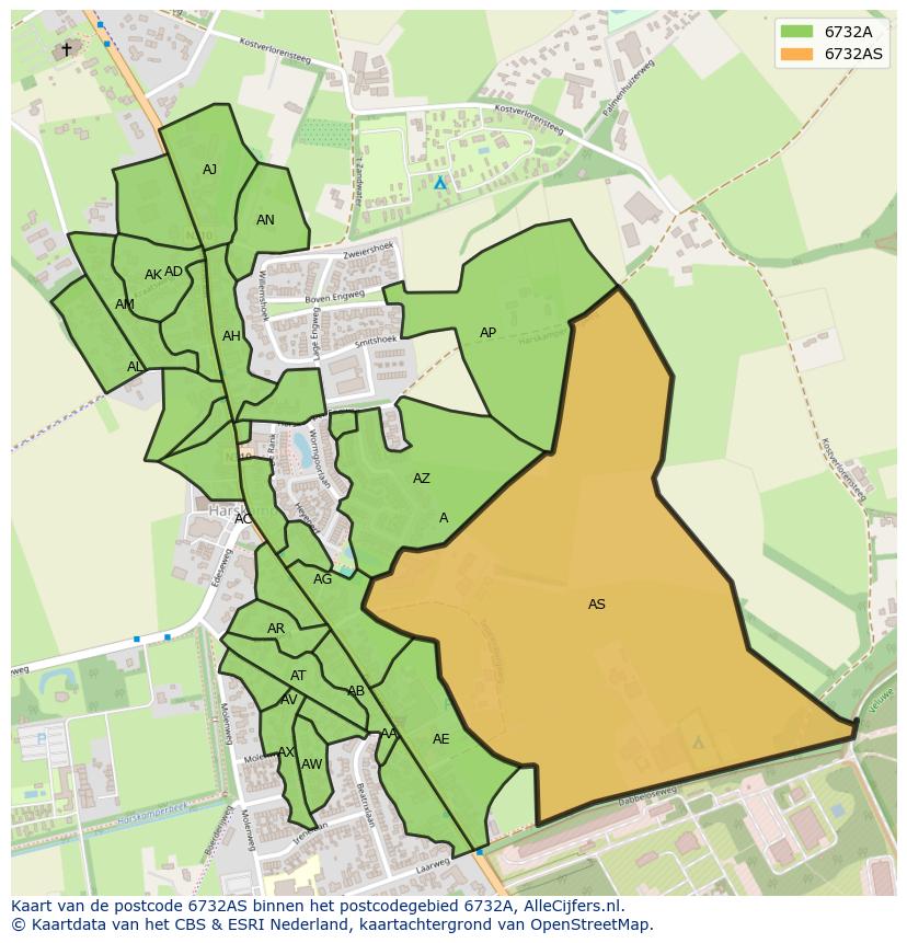 Afbeelding van het postcodegebied 6732 AS op de kaart.