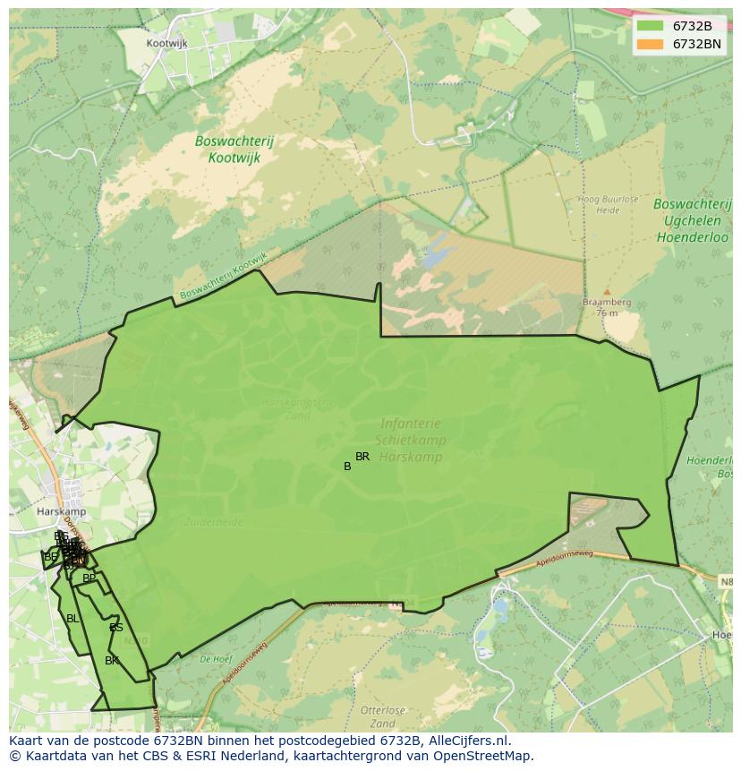 Afbeelding van het postcodegebied 6732 BN op de kaart.