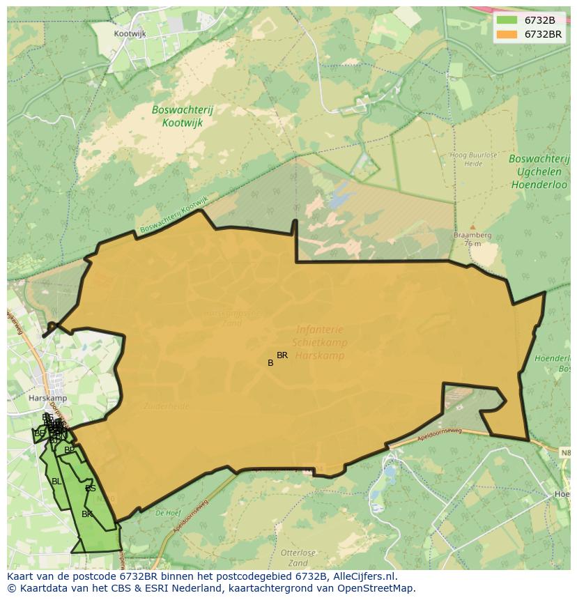 Afbeelding van het postcodegebied 6732 BR op de kaart.