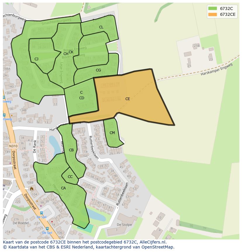 Afbeelding van het postcodegebied 6732 CE op de kaart.