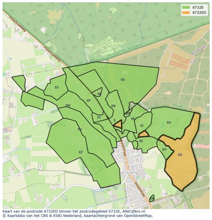 Afbeelding van het postcodegebied 6732 ED op de kaart.