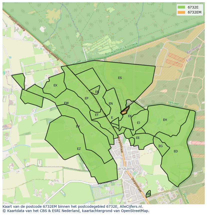 Afbeelding van het postcodegebied 6732 EM op de kaart.