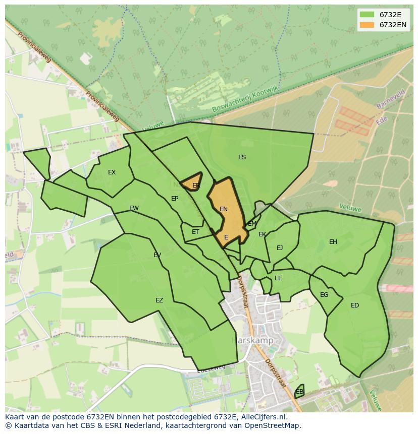 Afbeelding van het postcodegebied 6732 EN op de kaart.