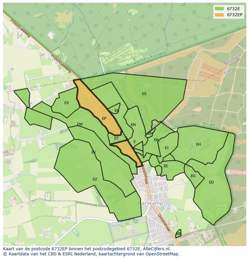 Afbeelding van het postcodegebied 6732 EP op de kaart.