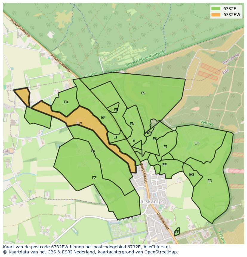 Afbeelding van het postcodegebied 6732 EW op de kaart.