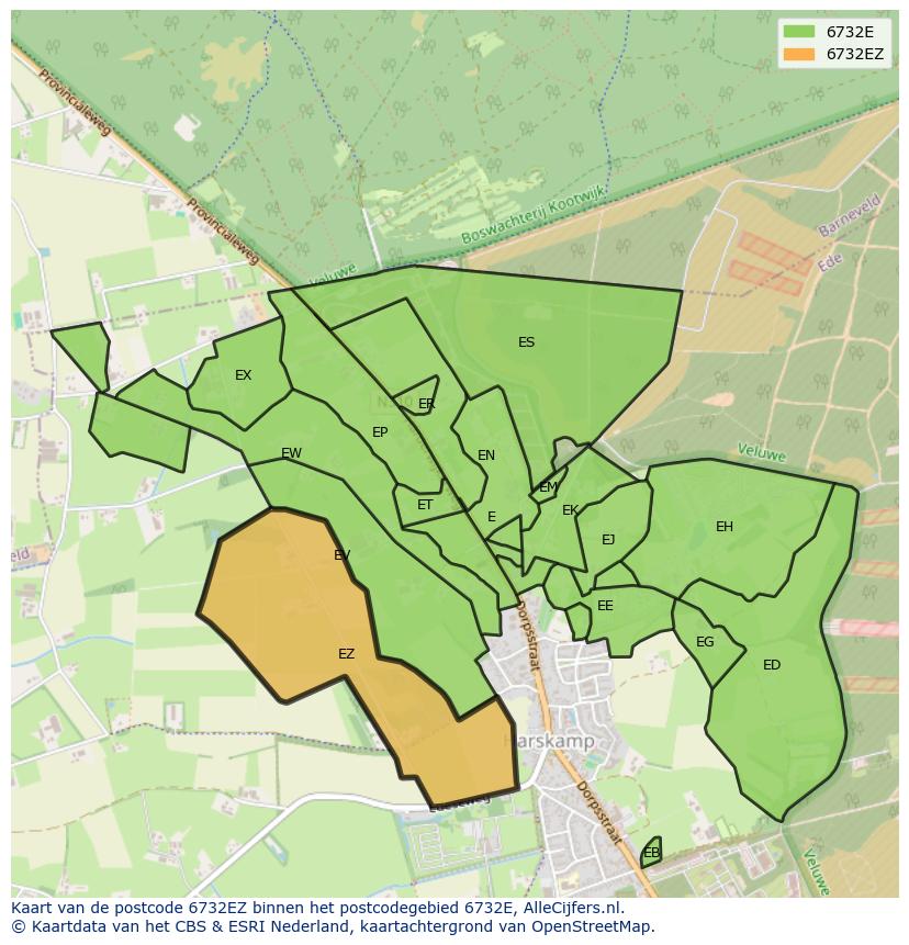 Afbeelding van het postcodegebied 6732 EZ op de kaart.