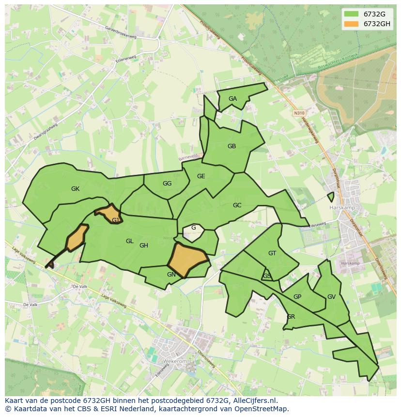 Afbeelding van het postcodegebied 6732 GH op de kaart.