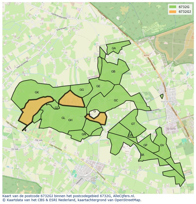 Afbeelding van het postcodegebied 6732 GJ op de kaart.