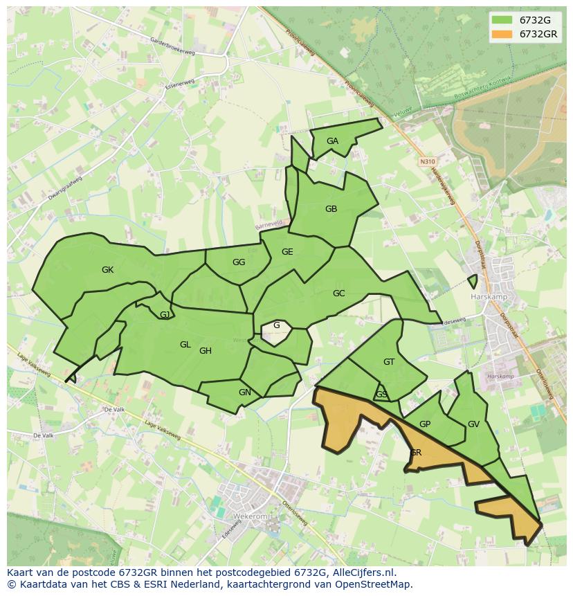 Afbeelding van het postcodegebied 6732 GR op de kaart.