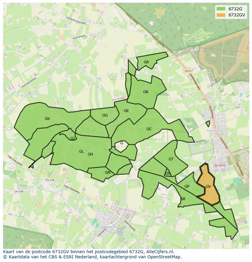 Afbeelding van het postcodegebied 6732 GV op de kaart.