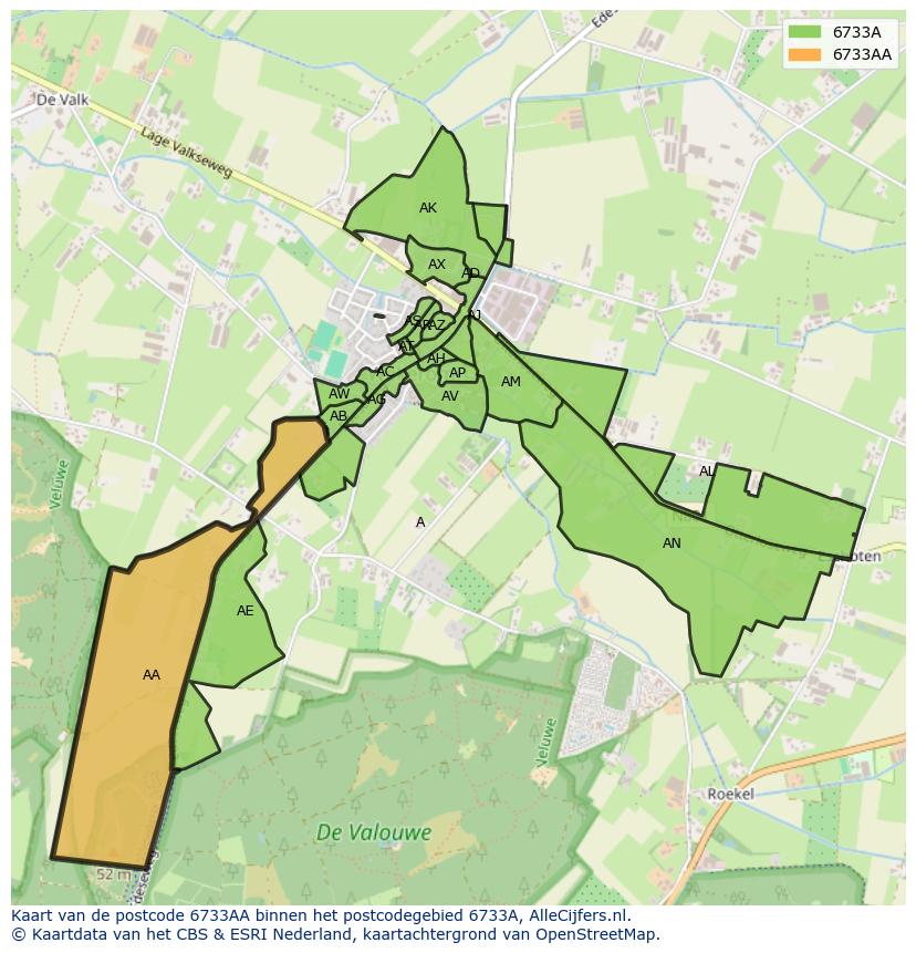 Afbeelding van het postcodegebied 6733 AA op de kaart.