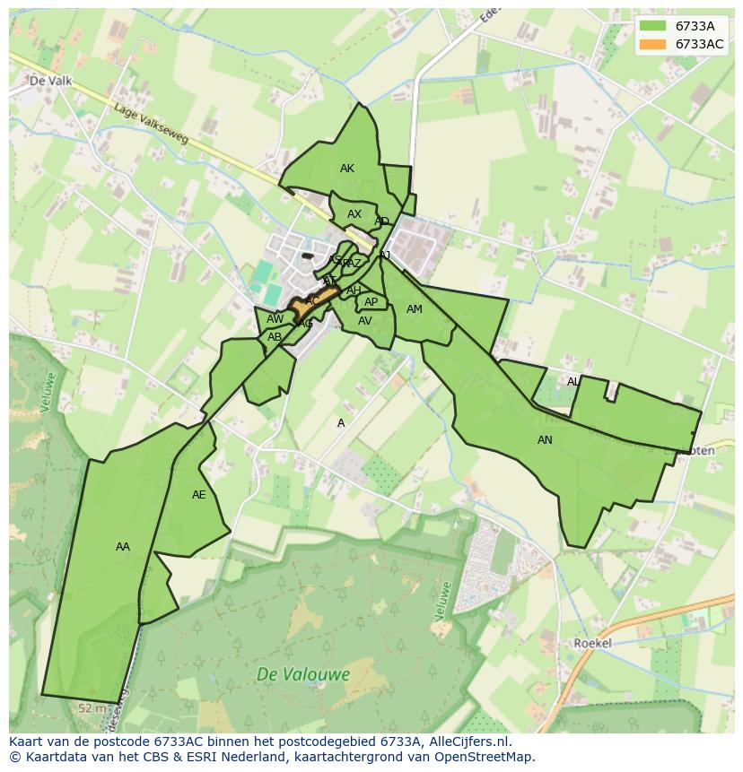 Afbeelding van het postcodegebied 6733 AC op de kaart.